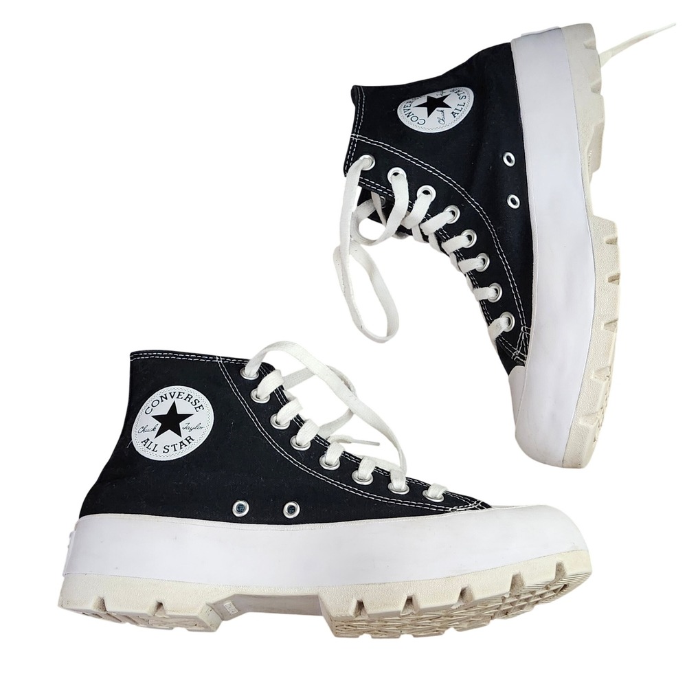 Converse Chuck Taylor All Star Lugged High Top Black White Sneakers 8.5W Chunky